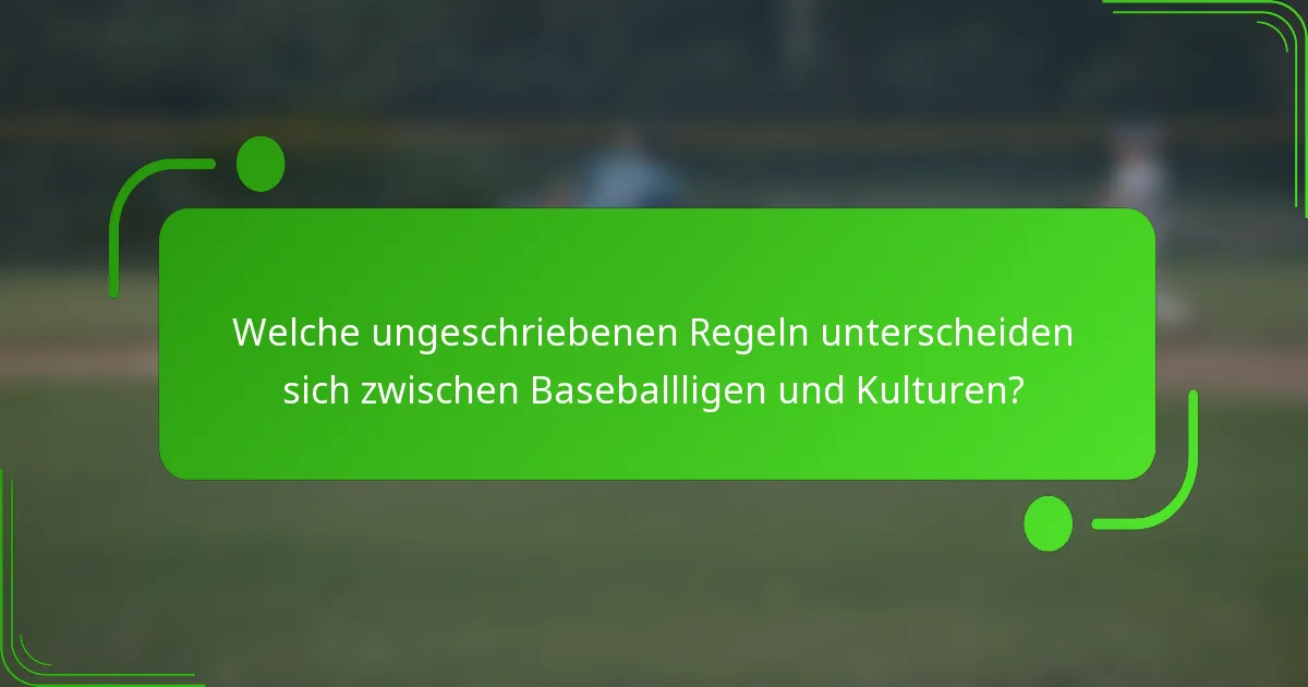 Welche ungeschriebenen Regeln unterscheiden sich zwischen Baseballligen und Kulturen?